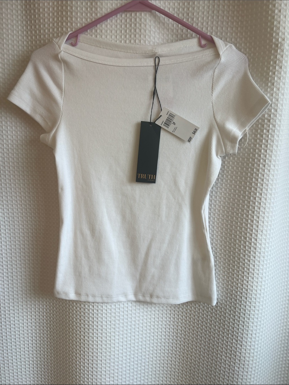 TRUTH White Ribbed Short Sleeve Scoop Neck Top